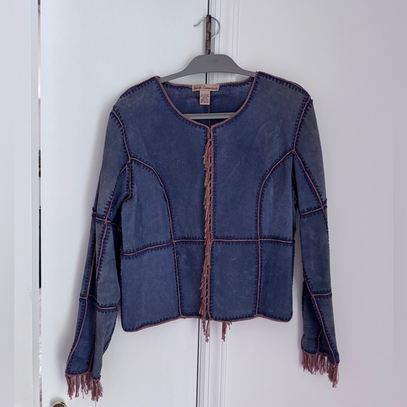 Suede Essentials Vintage Navy Blue Suede Women’s Jacket Size L - Picture 1 of 6